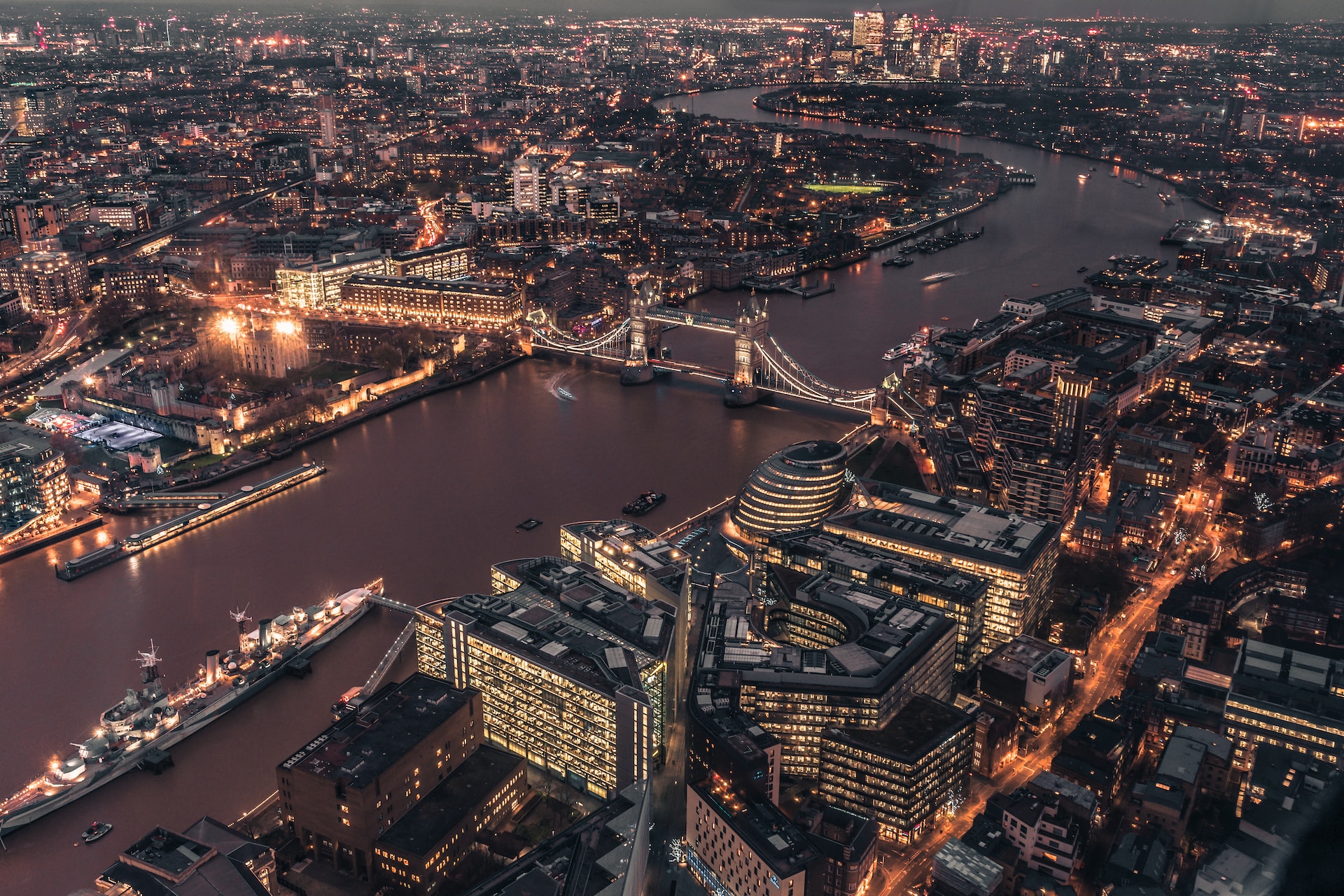 aerial shot of the river thames
