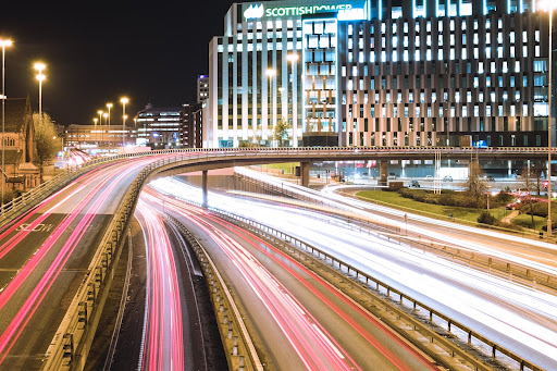 A long exposure of the traffic on Glasgows M8 at rush hour