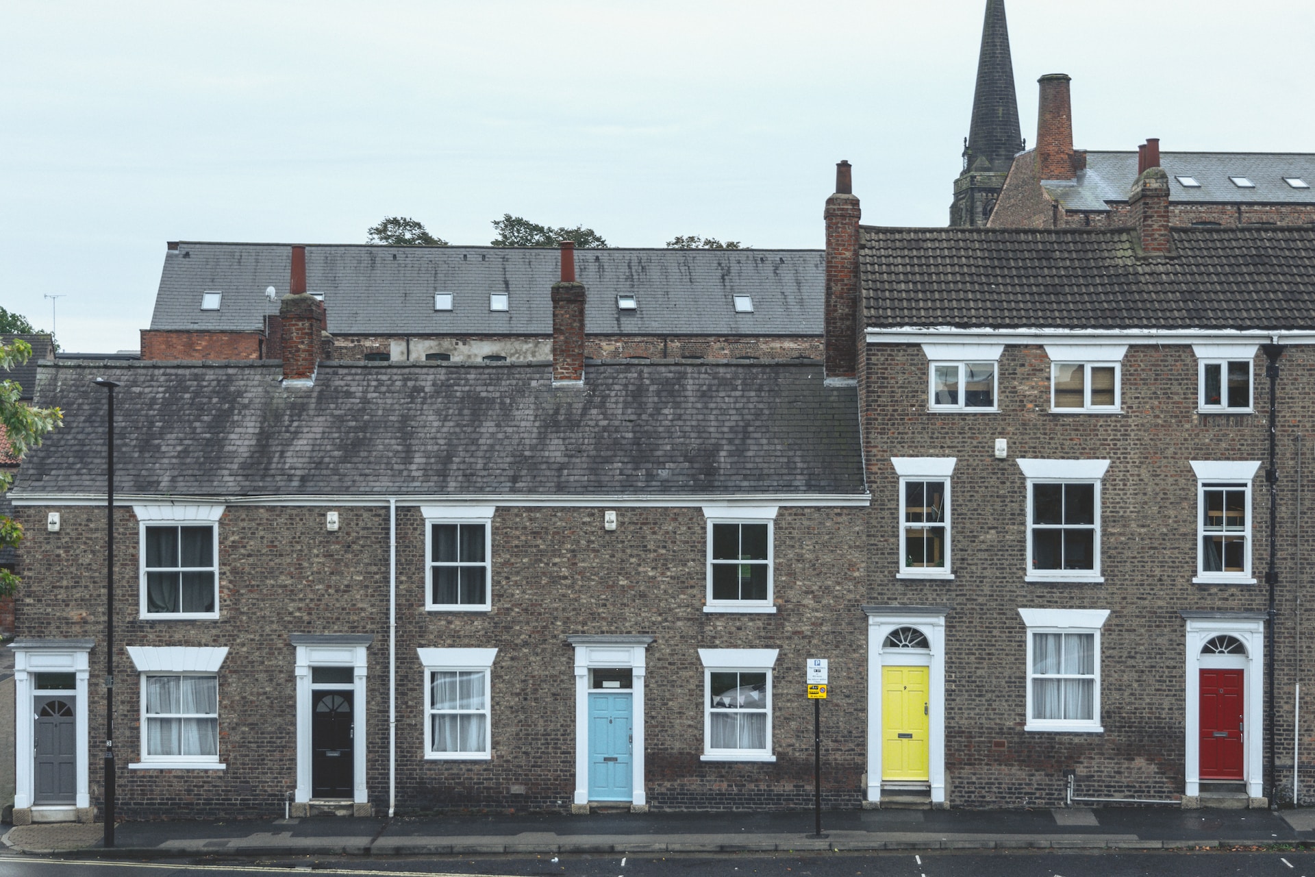 A row of grey houses