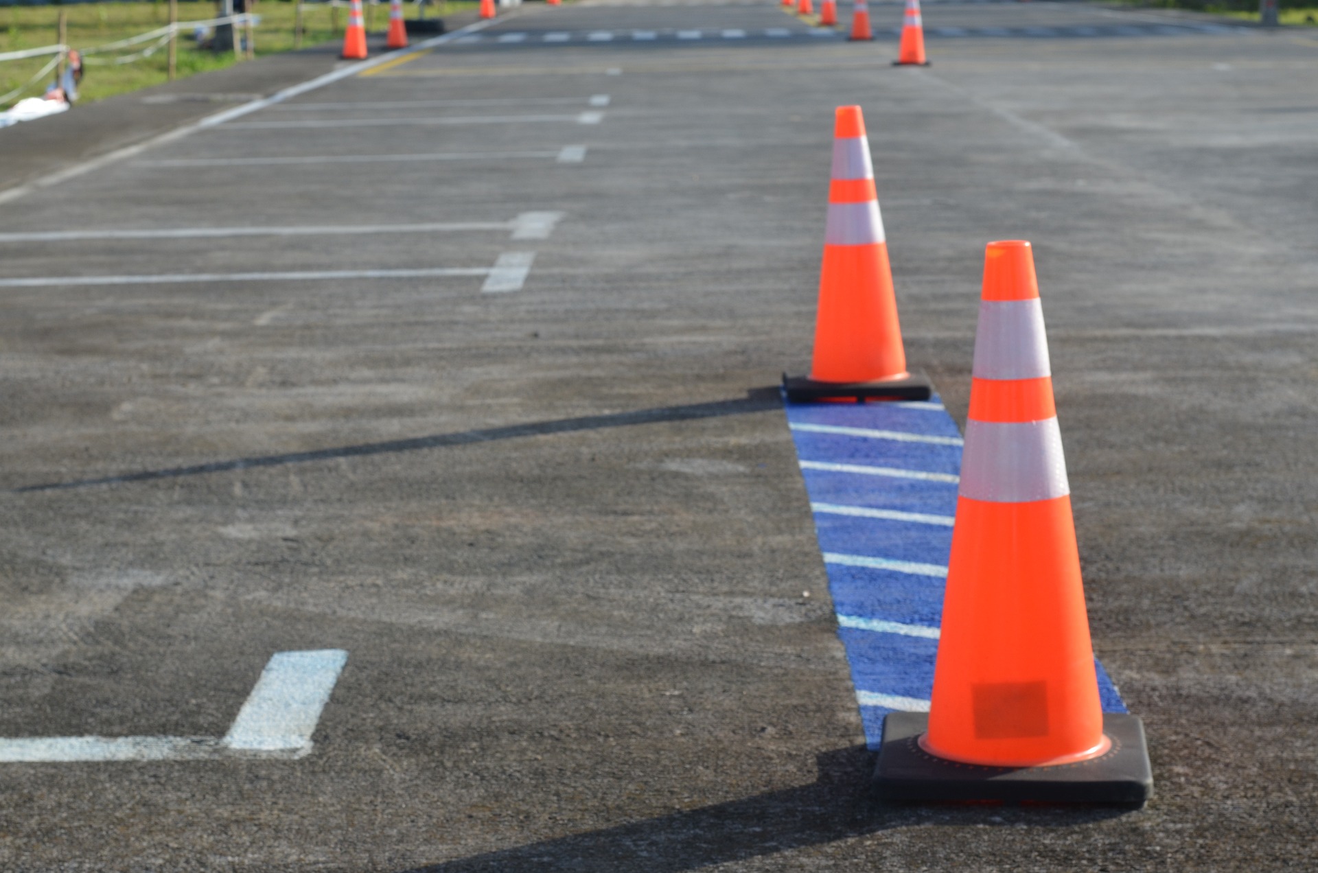traffic cones set out for a driving test
