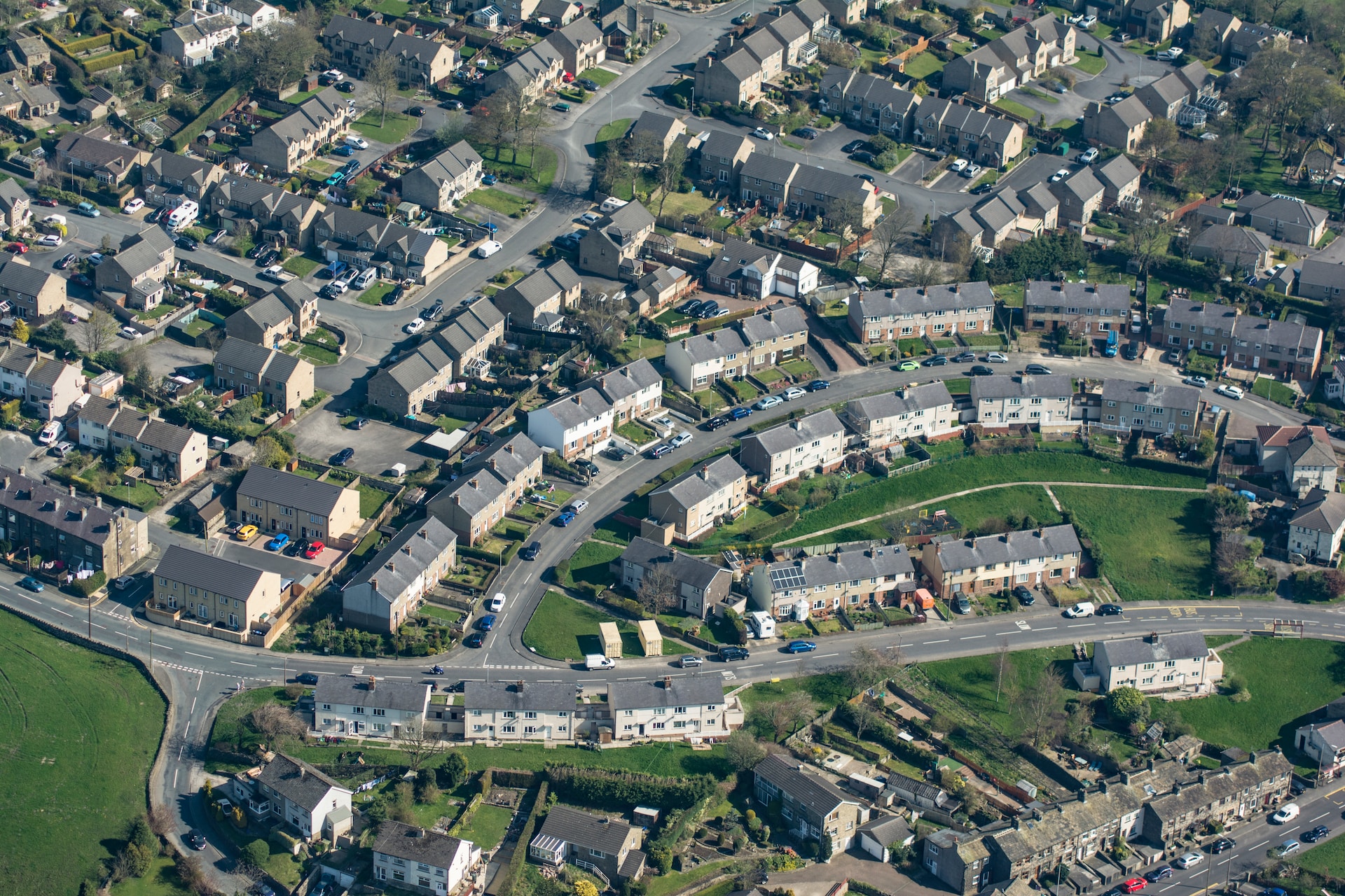 An aerial shot of a UK street
