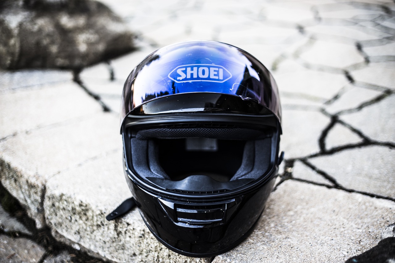 A blue motorbike helmet