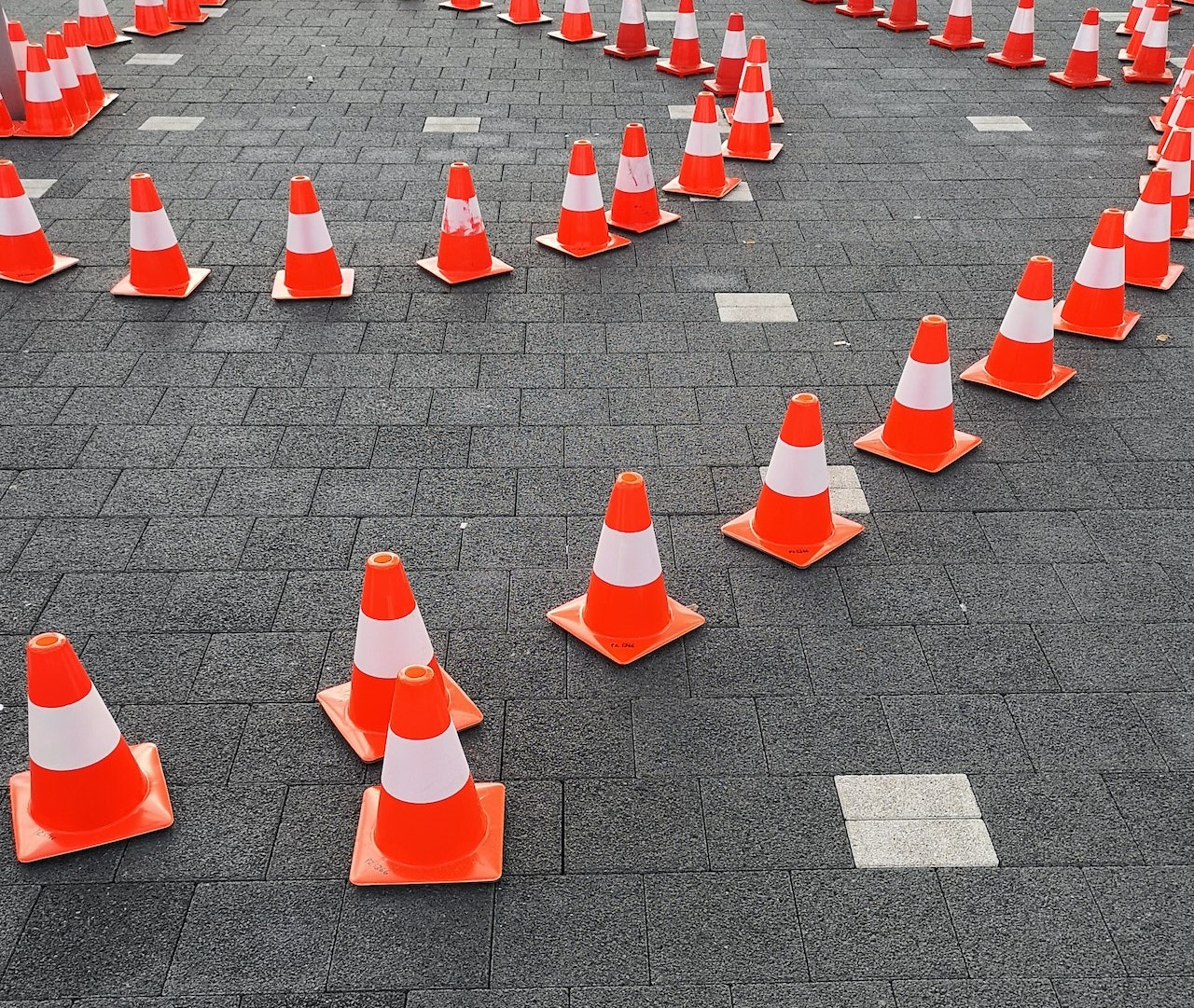 traffic cones set out during a driving test