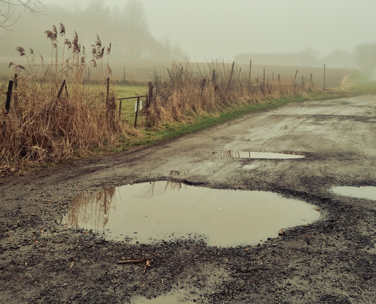 pothole on a country road