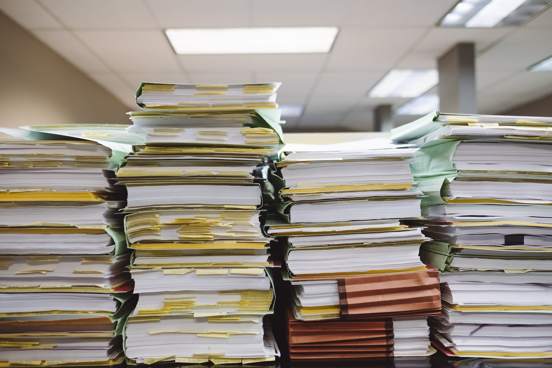 A stack of files in an office