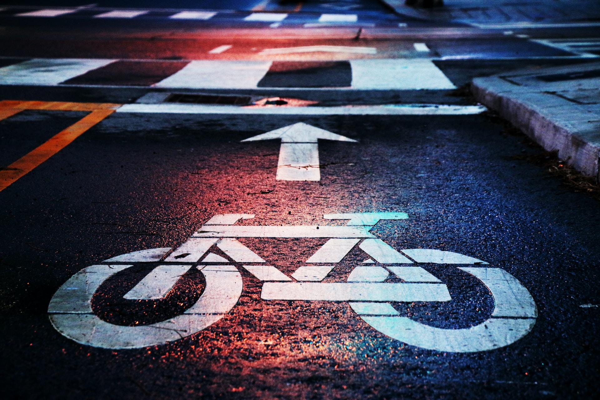A bike lane sign on the road