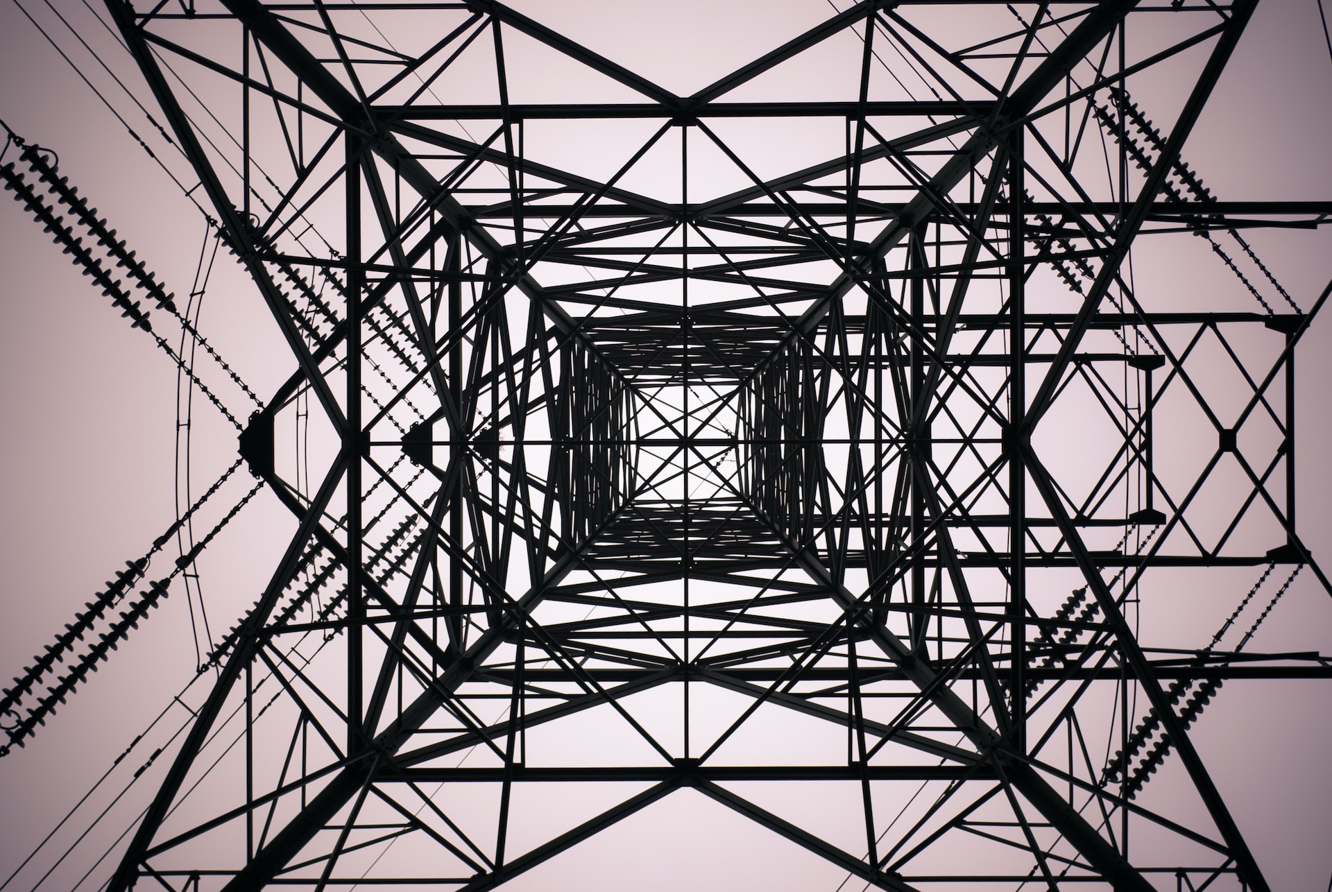 Looking up inside an electric pylon