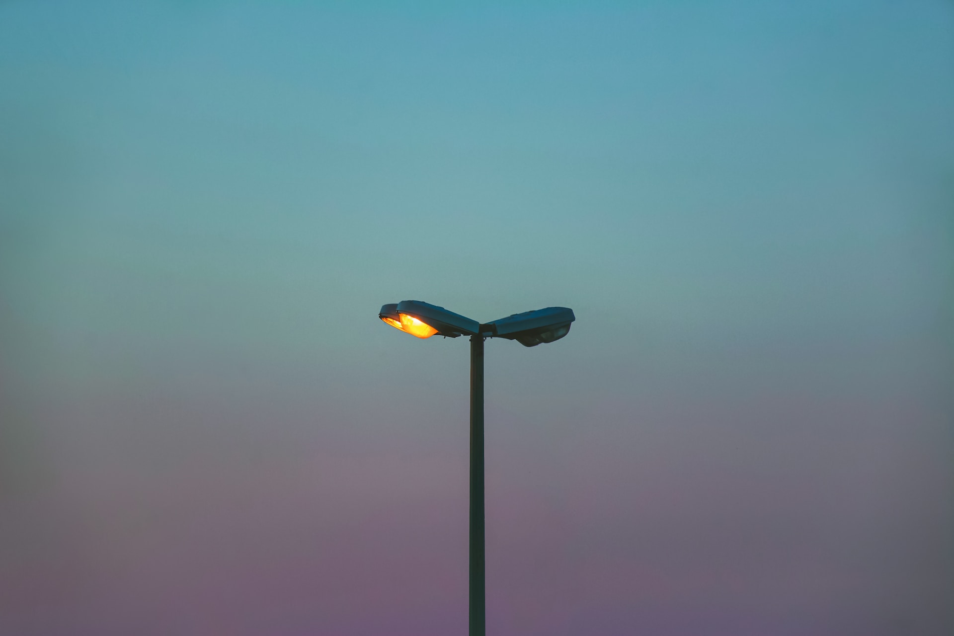 A lit street lamp