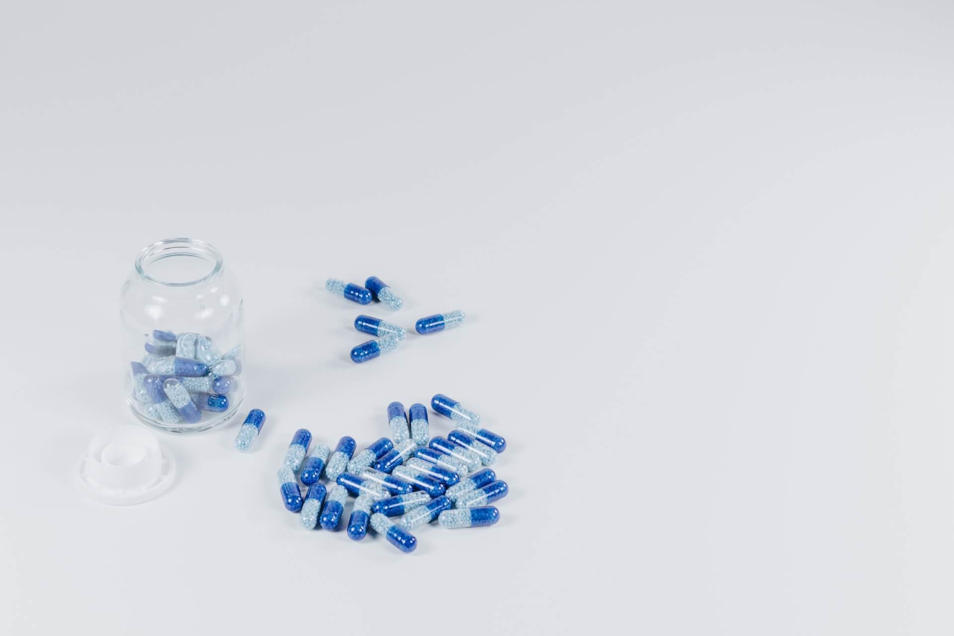 blue pills on a table